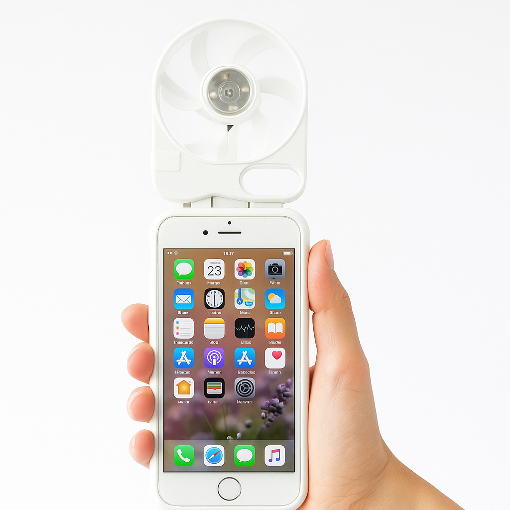 Cooling Built in Fan for Body, Face, Hair iPhone SE and iPhone 8 Case White